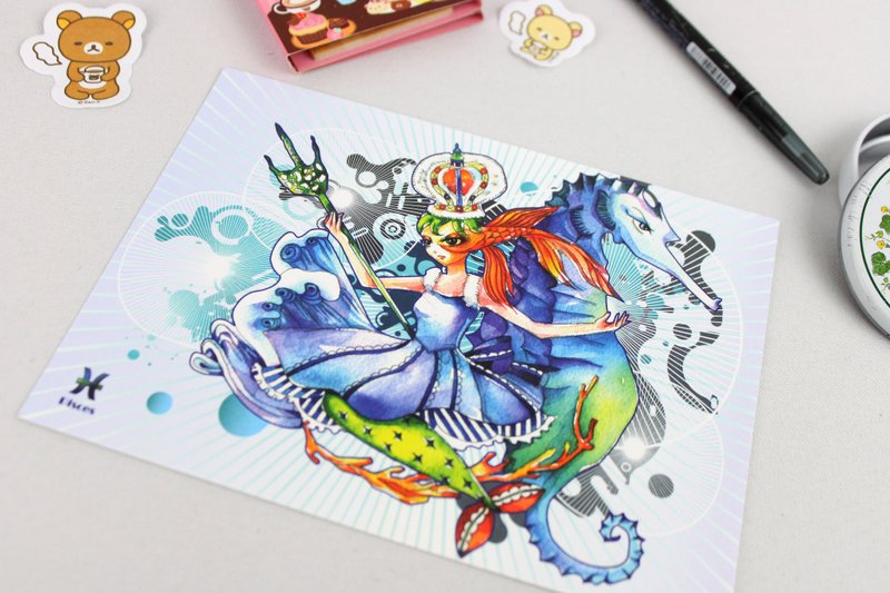 十二星座-Pisces双鱼座/插画明信片 - 卡片/明信片 - 纸 蓝色