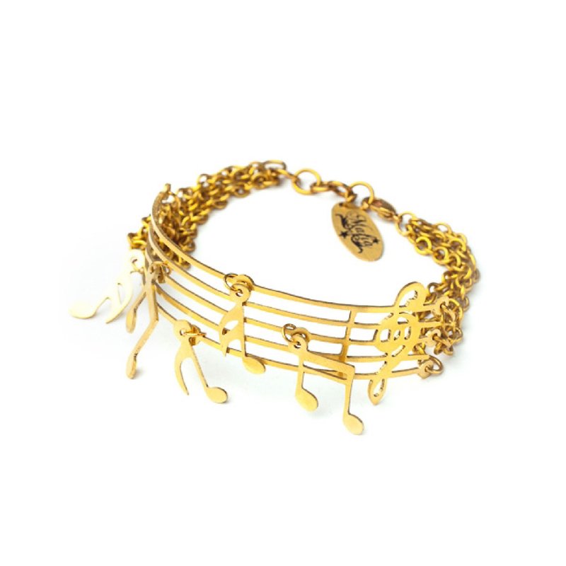 Staff and musical notes bangle in brass  hand sawing,Rocker jewelry ,Skull jewelry,Biker jewelry - 手链/手环 - 其他金属 