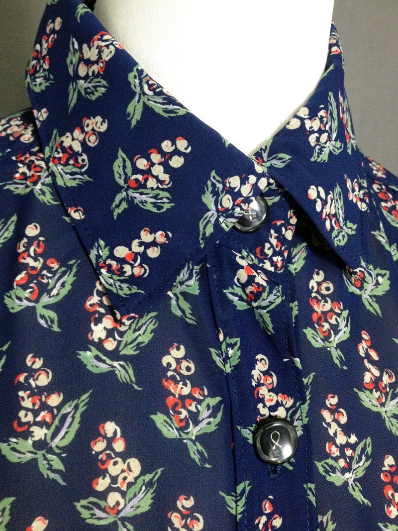 乒乓古着 [ 古着衬衫/ 深蓝花朵雪纺古着衬衫 ] 国外带回 优质精选 VINTAGE - 女装衬衫 - 其他材质 蓝色