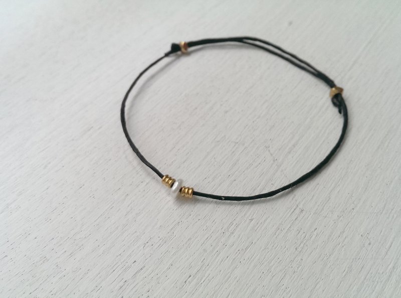 空气般存在 极简幸运蜡绳  #羽绒般夜空的月 (极致黑 珍珠) - 手链/手环 - 其他金属 黑色