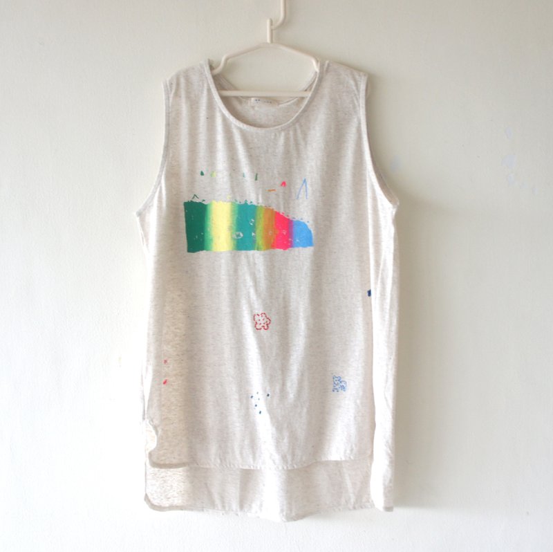 ＊最后一件＊米白色混纱复古圆圆背心 ♦ I love Panda. / memory of trip / 小溪、大河、细沙、一片海 - 女装背心 - 棉．麻 白色