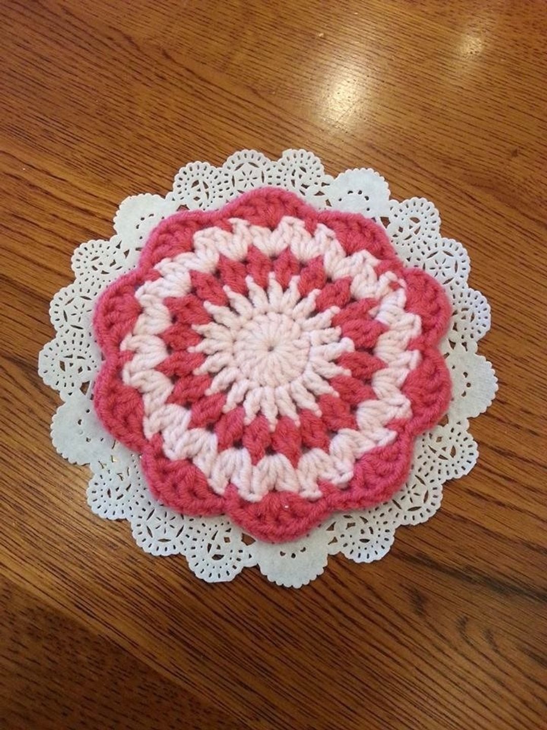 【Knitting】花型杯垫-桃红与粉红的圆舞曲 - 杯垫 - 其他材质 粉红色