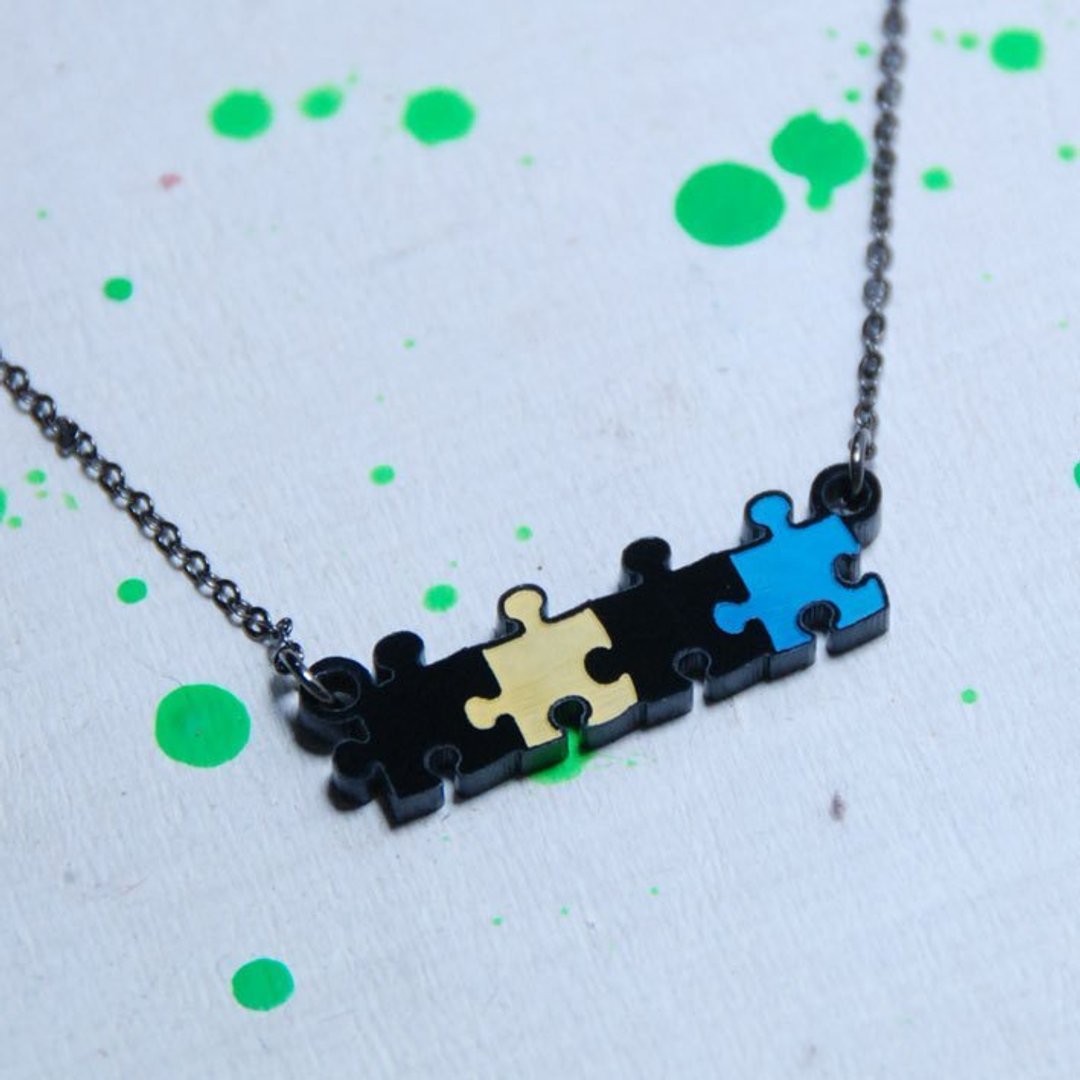 ✳彩色拼图/锁骨链/短链 - 项链 - 塑料 蓝色