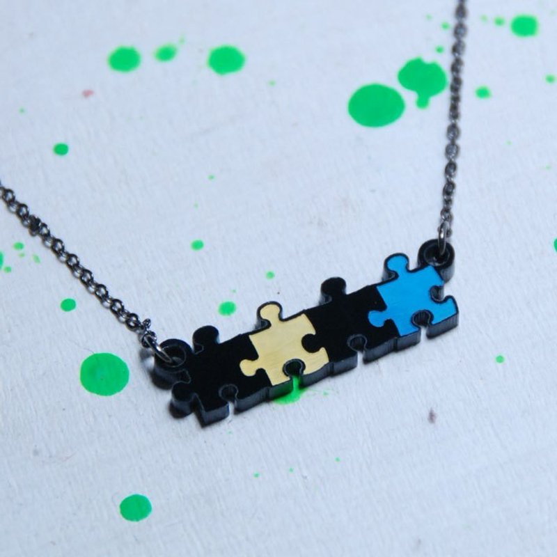 ✳彩色拼图/锁骨链/短链 - 项链 - 塑料 蓝色