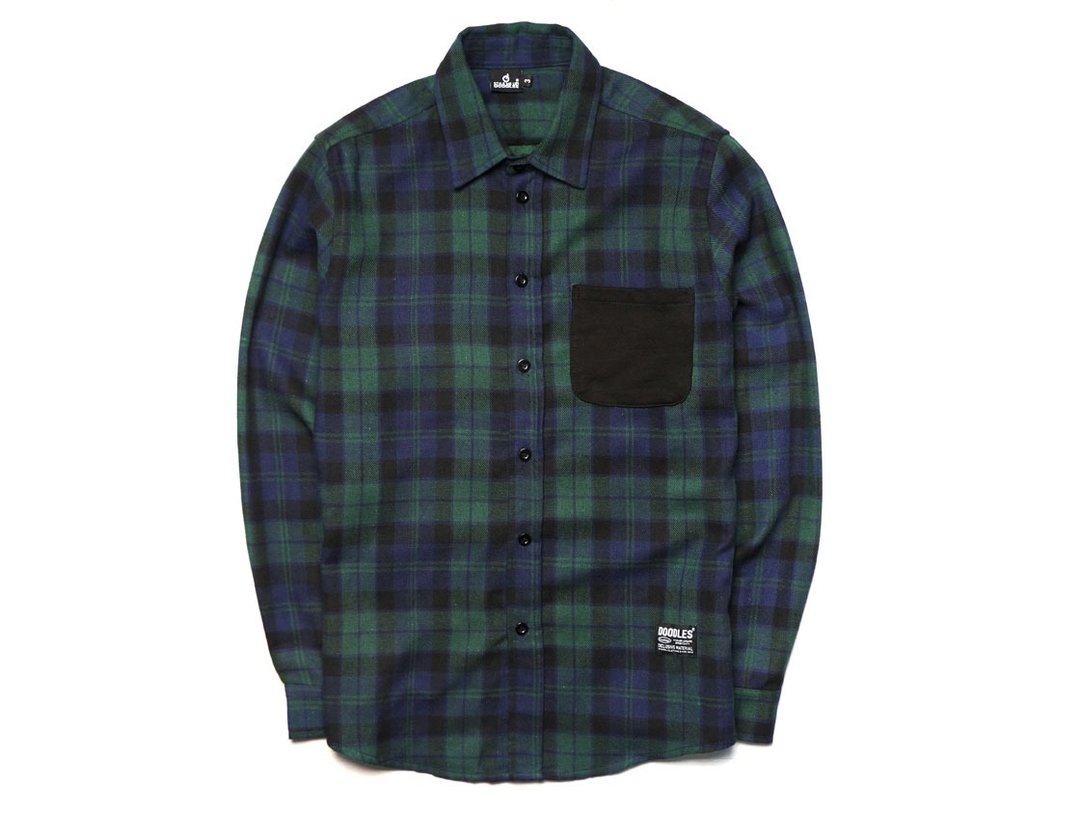 Doodles 深绿Flannel 格恤衫 - 男装衬衫 - 棉 