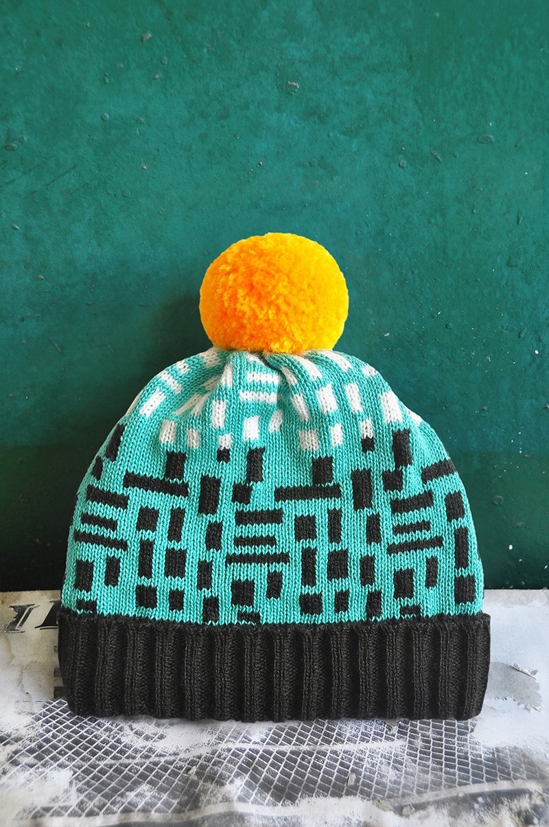 绿色窗墙 可拆式毛球针织毛帽 - 帽子 - 棉．麻 绿色