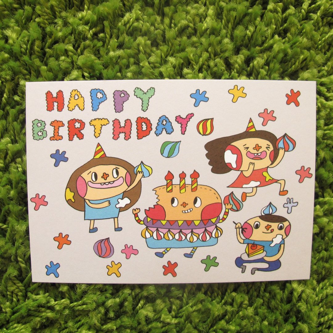 花大鼻明信片-生日快乐 - 卡片/明信片 - 纸 灰色