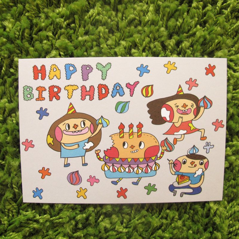 花大鼻明信片-生日快乐 - 卡片/明信片 - 纸 灰色