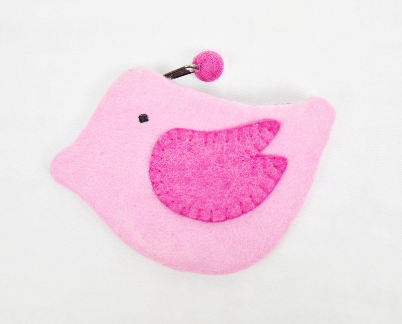 羊毛毡手工小鸟钱包＿粉红色＿公平贸易 - 零钱包 - 羊毛 粉红色