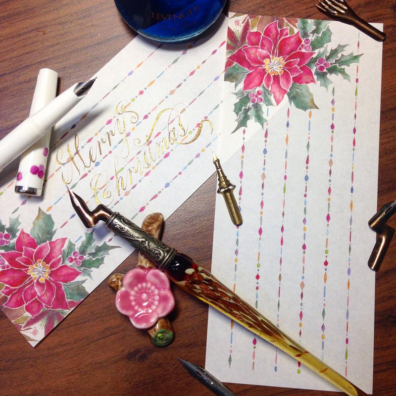 一笔花笺~墨水染画-<<圣诞特别限量款>>圣诞红-(一包30张入) - 便条纸/标签贴 - 纸 红色