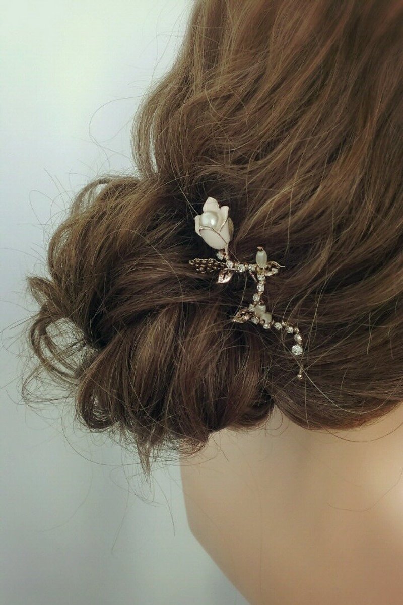 好像有那么一点秋天的味道。百合花钻发饰/发夹 - 发饰 - 纸 粉红色