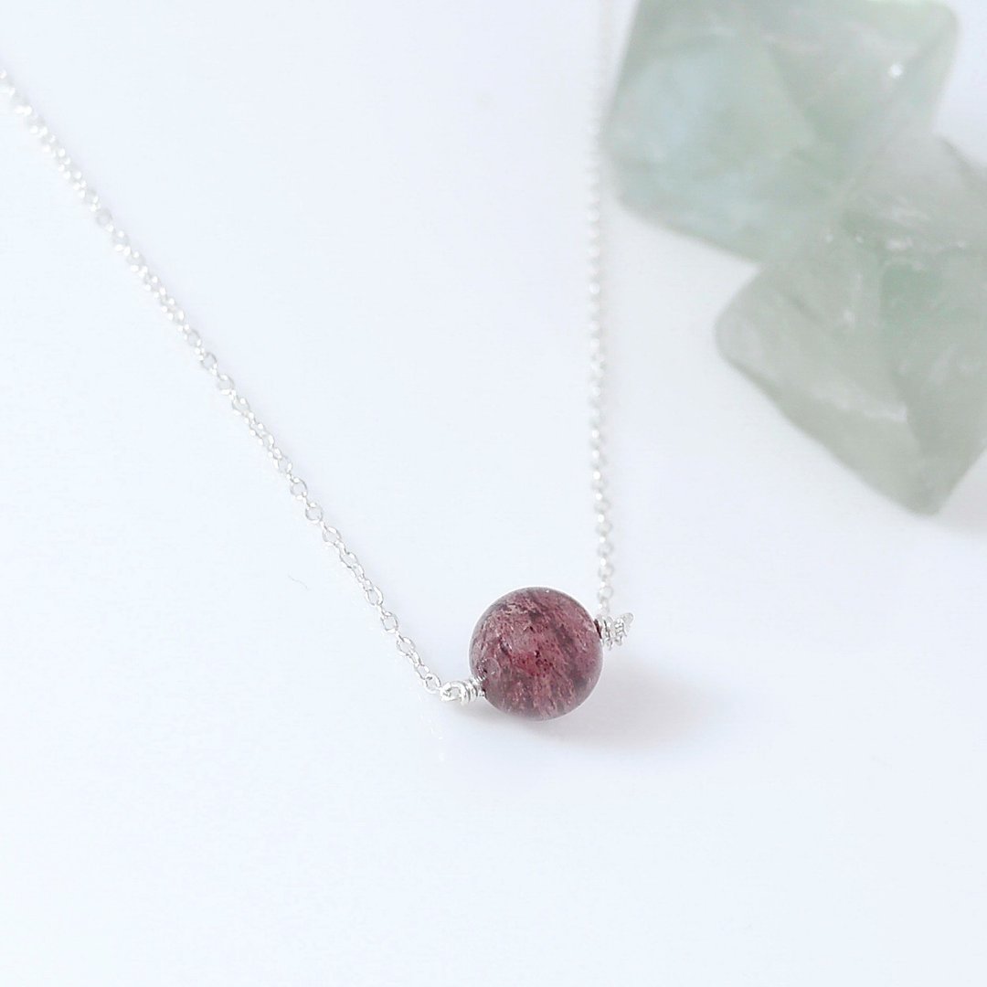 珍爱系列~草莓水晶 Strawberry Quartz 纯银项链 - 项链 - 宝石 红色