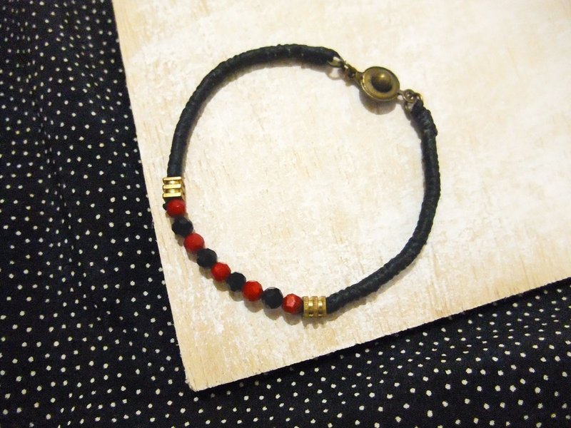 蜡线编织手链--红黑地球珠 - 手链/手环 - 其他金属 黑色