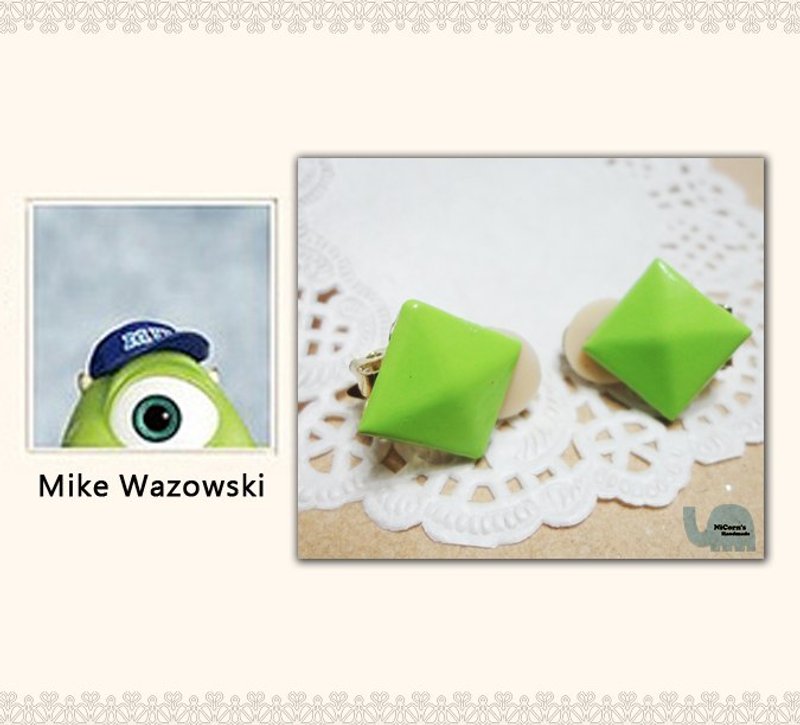 NiCorn手作-怪兽系列复古耳环之大眼仔配色款-(耳夹式) - 耳环/耳夹 - 其他金属 绿色