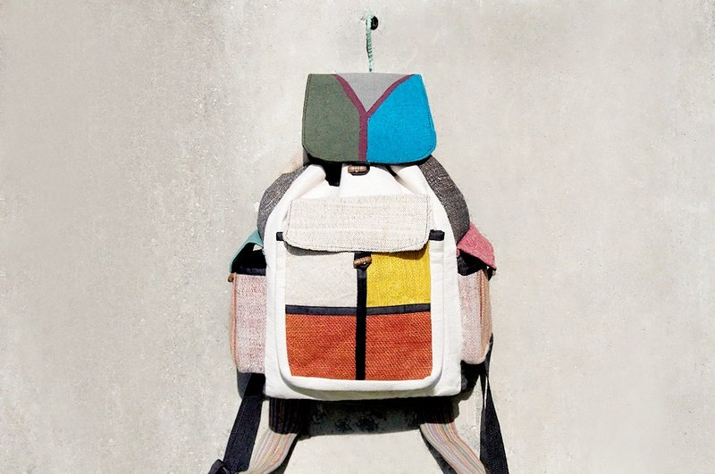 限量手工拼色设计HEMP后背包-几何蒙德里安版 (仅一件) - 后背包/双肩包 - 其他材质 多色