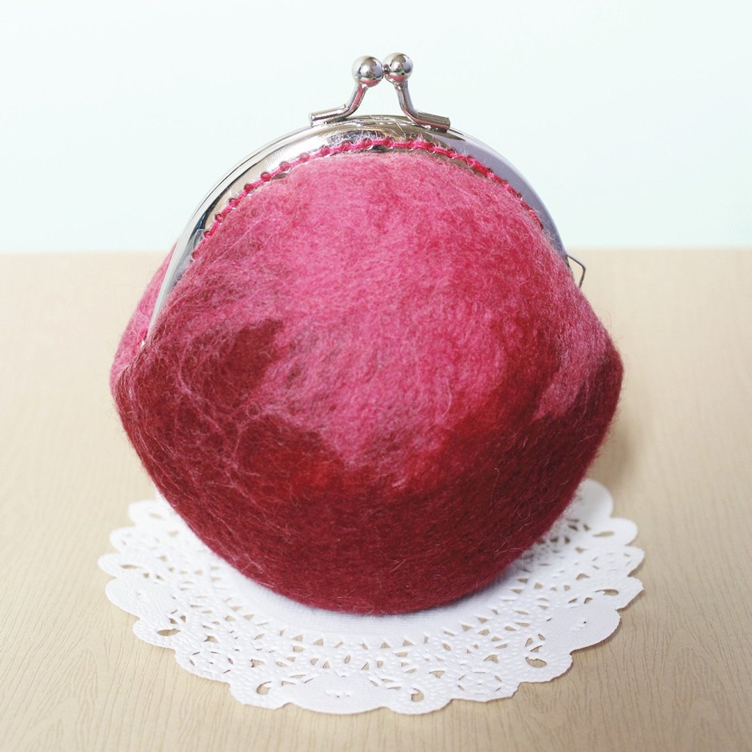 手工森林系列羊毛钱包-羊毛毡口金红包 Felting Wallet - 莓Strawberry / 莓红x血桐红 - 零钱包 - 羊毛 红色
