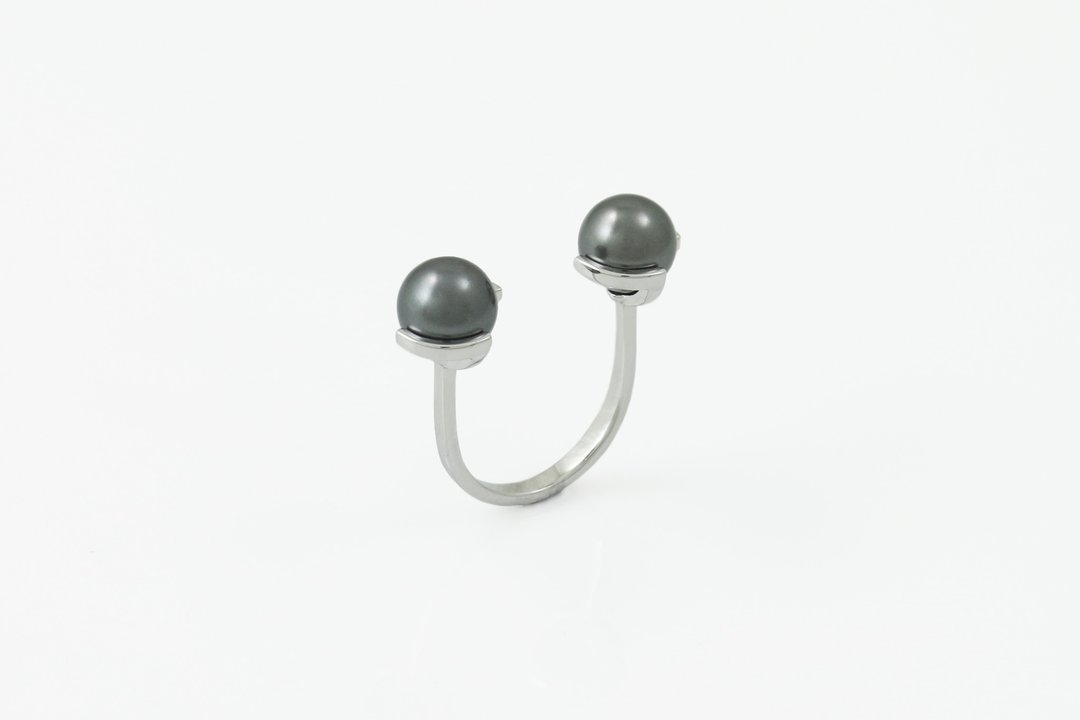 Duet Ring - black pearl - 戒指 - 其他金属 灰色