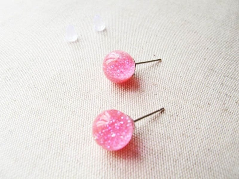 ＊Rosy Garden＊葡萄柚橘红色亮片水晶玻璃球耳环 - 耳环/耳夹 - 玻璃 粉红色