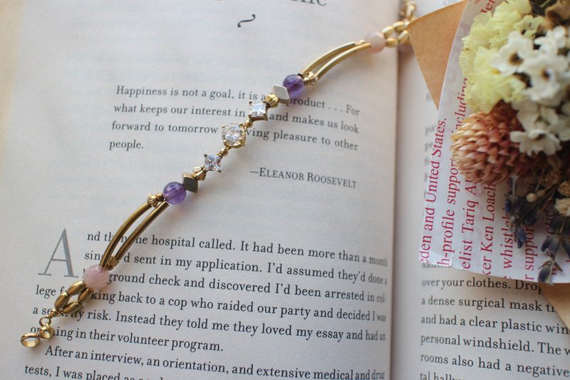 Fuchia~星光灿烂~紫水晶/黄铜/锆石/草莓晶 手环 - 手链/手环 - 其他金属 