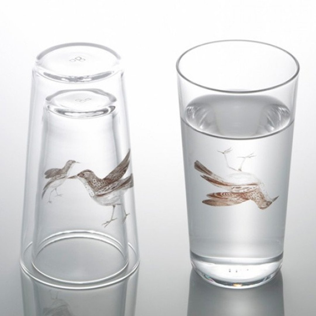 (一对价)【MSA在一起】D-Bros 动物系GLASS“Live together!”Bird鸟 玻璃雕刻水杯组 结婚礼物 愿作比翼鸟 定制化 - 酒杯/酒器 - 玻璃 卡其色
