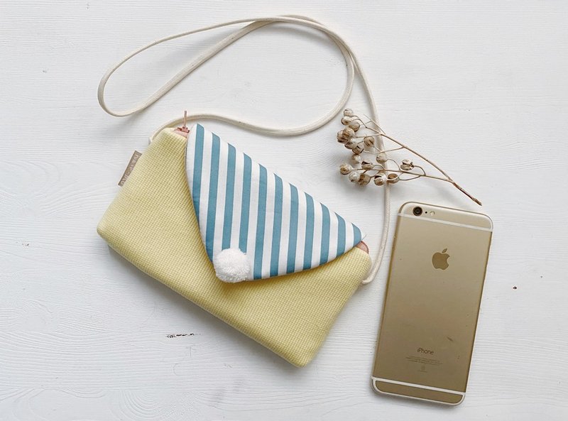 hairmo。条纹马卡龙拉链侧背手机包/行动电源套-嫩黄+蓝条 - 手机壳/手机套 - 其他材质 黄色