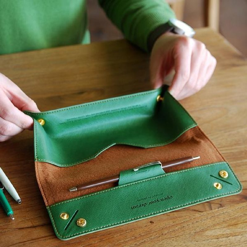 【牛一水佘】韩国 Play obje Tray Pencil Case ver2 多功能笔袋 创意 折叠 收纳盘 第二代 - forest green 森林绿 - 笔筒/笔座 - 真皮 绿色