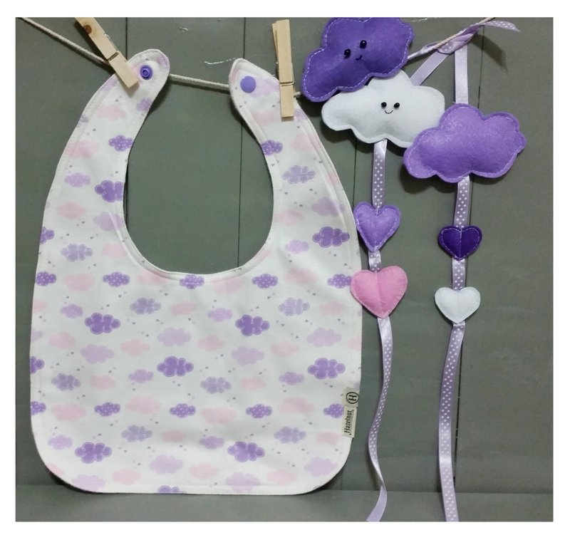 北欧风格可爱紫色白云图案围兜、口水巾, 原创手工制作.弥月礼物 - 围嘴/口水巾 - 其他材质 白色