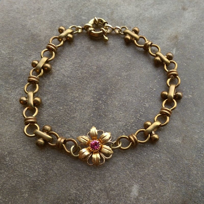 布达佩斯粉红古董玻璃花朵手链 - 手链/手环 - 宝石 