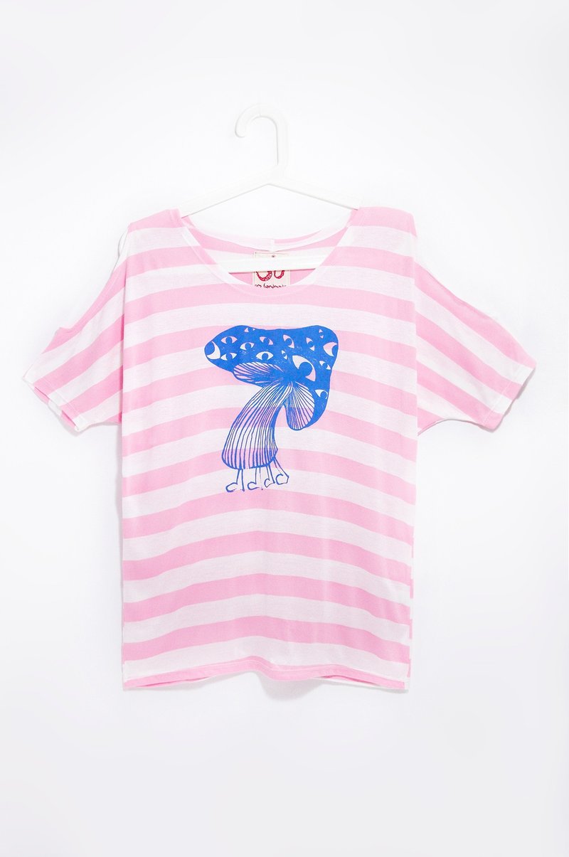 女装 手感夏日露肩旅行T 露肩设计上衣 设计版型-尼泊尔香菇 粉白 - 女装 T 恤 - 棉．麻 多色