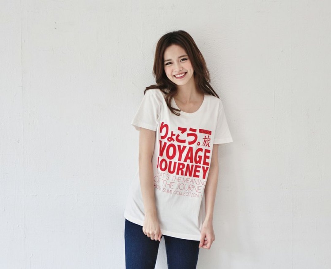 SUMI△旅行语言▽二次色女款_男朋友T_3SF007_白/红 - 女装 T 恤 - 棉 白色