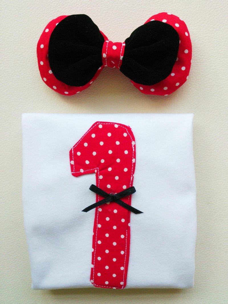 Oops！tutu - 小公主长袖棉T(含发饰)【数字1-★米妮风★】弥月生日礼盒-预购商品 - 其他 - 其他材质 白色