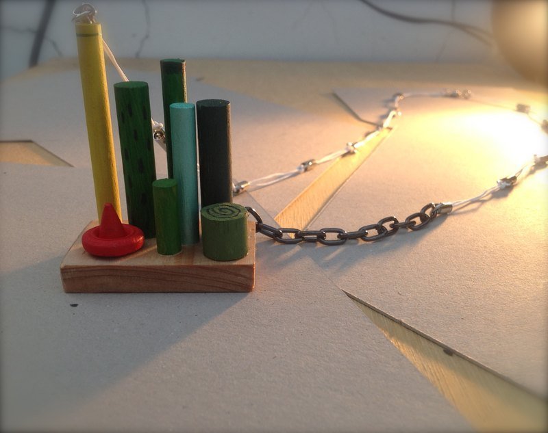 项链∞绿色小丛林与红色巫师帽【限量】手工木制 - 项链 - 木头 多色