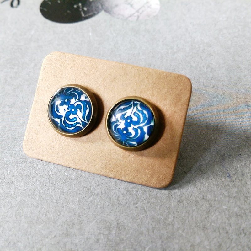 ▲ 手作耳环 - 青花瓷 - 耳环/耳夹 - 其他材质 蓝色