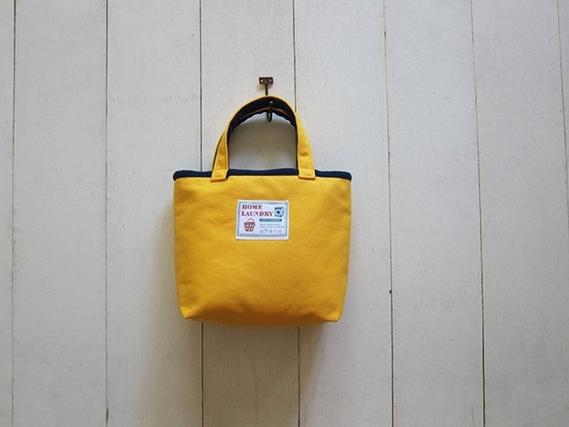 马卡龙系列-帆布小号托特包芒果黄+海军蓝(拉链开口款) - 手提包/手提袋 - 其他材质 多色