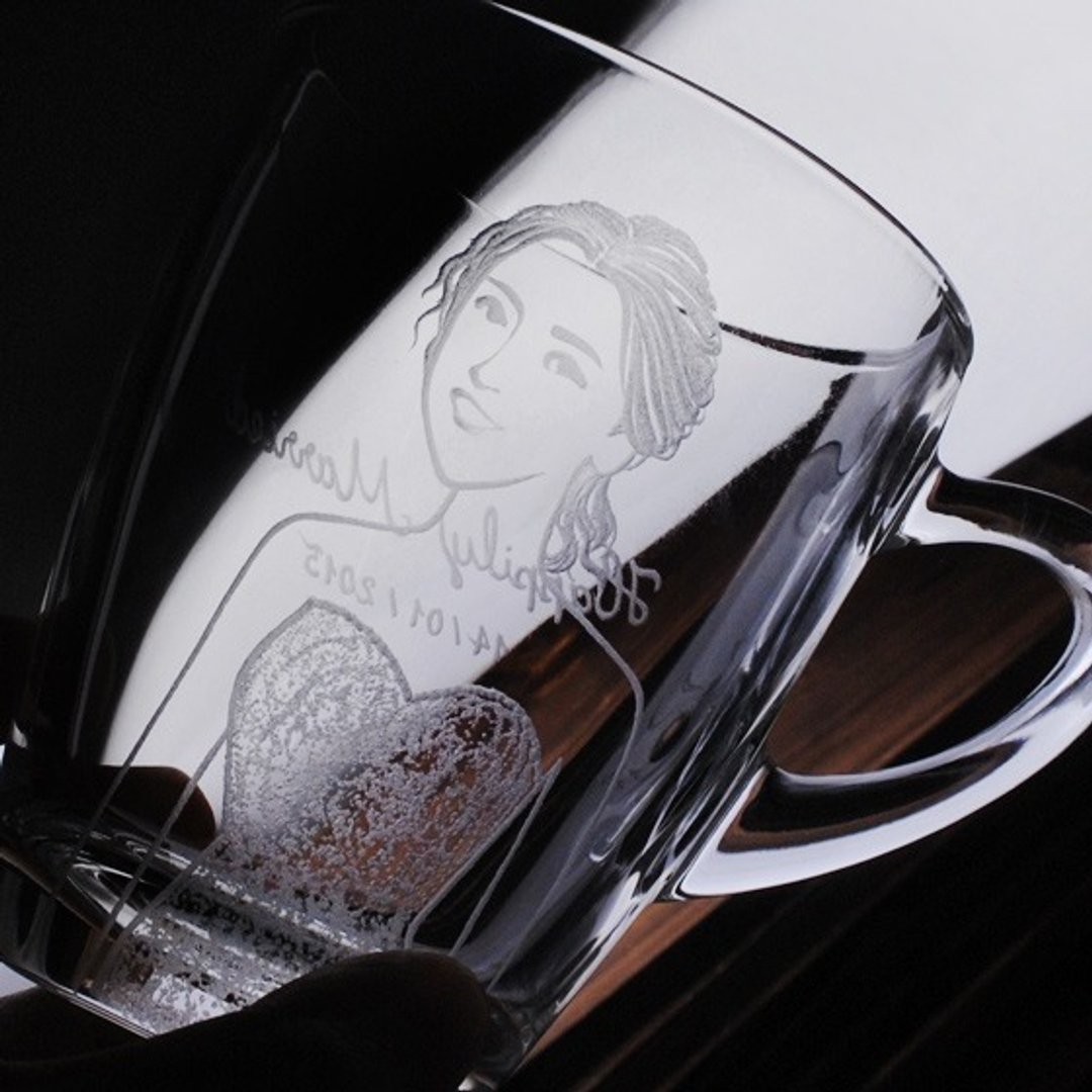 320cc(一对价)【结婚礼物对杯】婚纱照人像马克杯定制化似颜绘 - 订制画像 - 玻璃 黑色