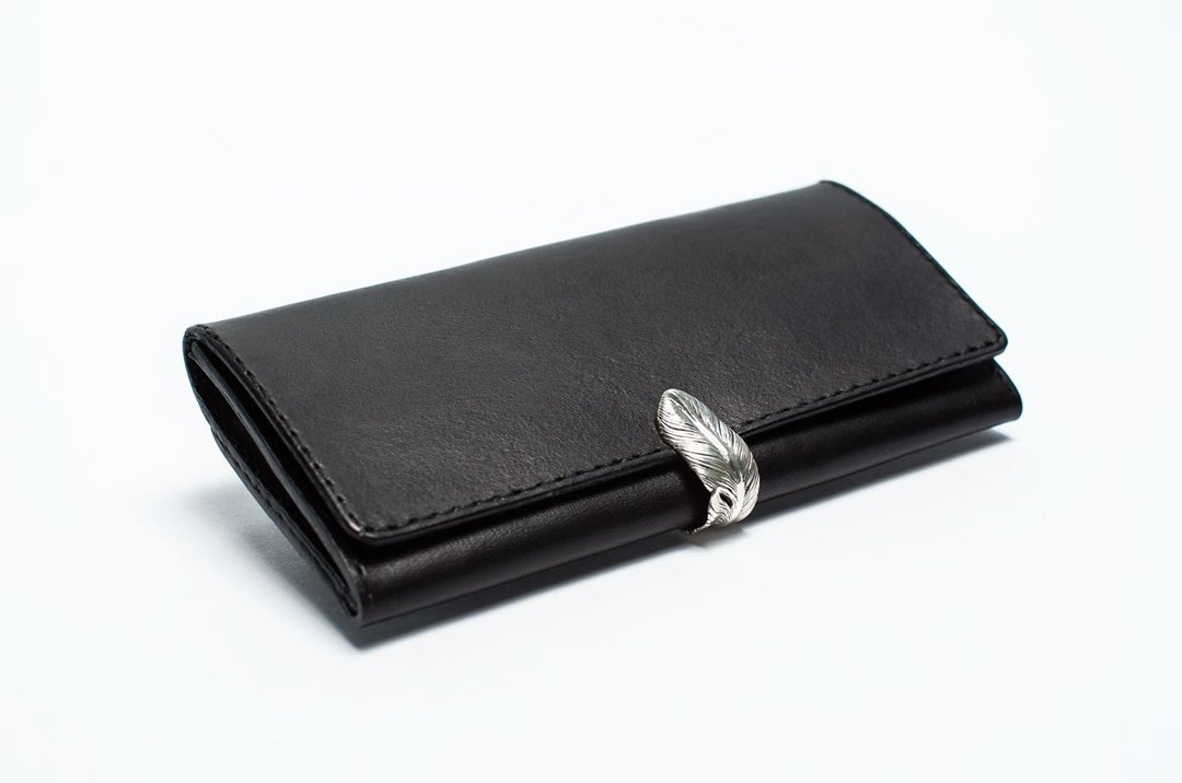 Hane Wallet 羽-植揉牛皮手缝长夹 - 皮夹/钱包 - 真皮 黑色