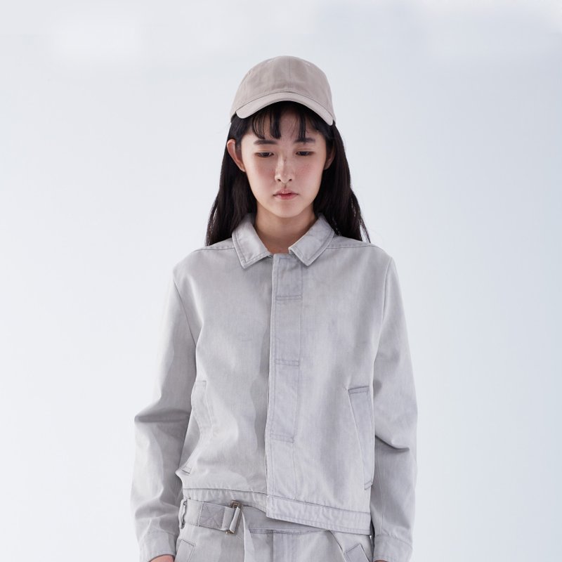 TRAN - 藏扣牛仔夹克 - 女装休闲/机能外套 - 棉．麻 灰色