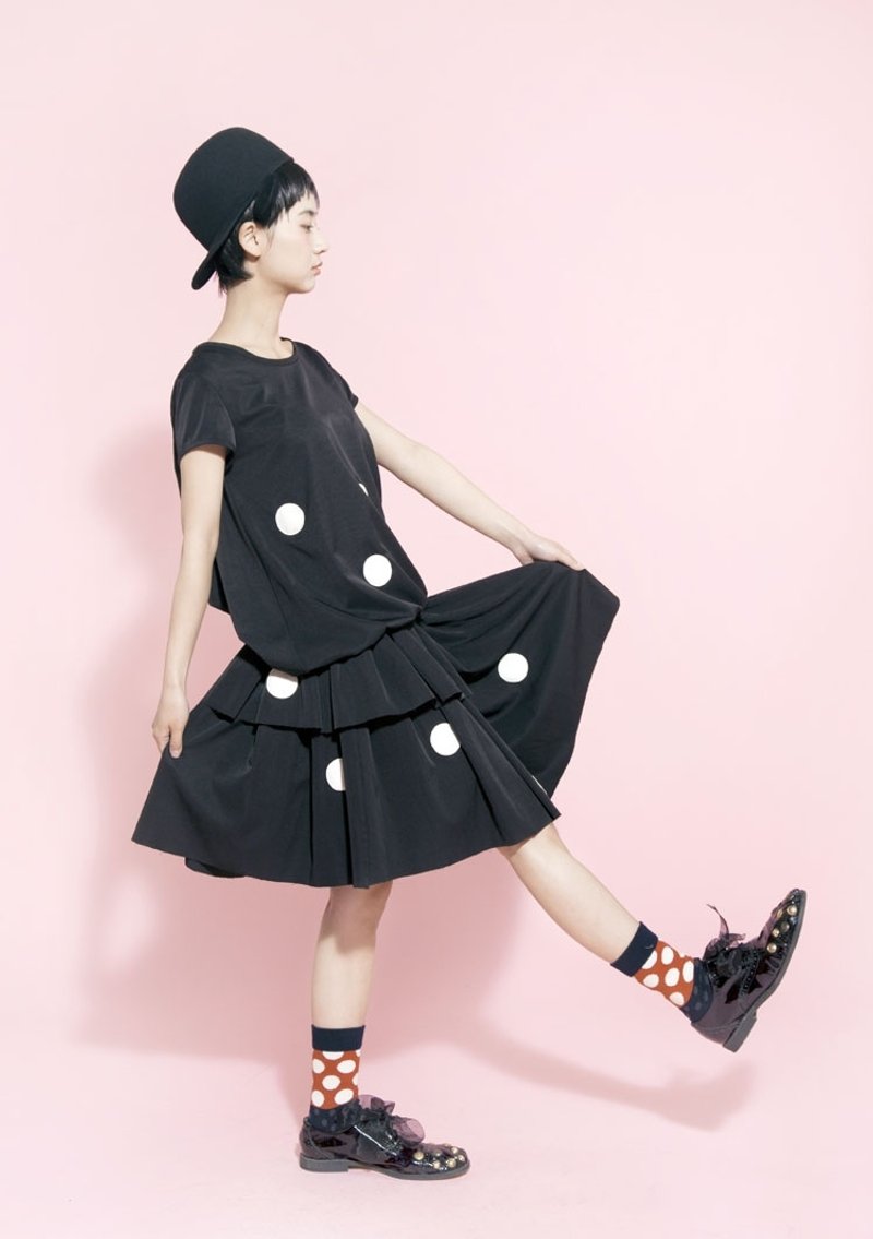 白点点短袖T恤 雪纺衫 - imakokoni - 女装上衣 - 棉．麻 黑色