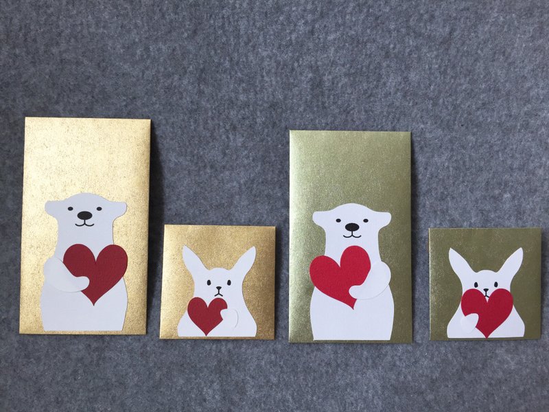 熊与兔子 小信封两入组（爱心） - 卡片/明信片 - 纸 金色