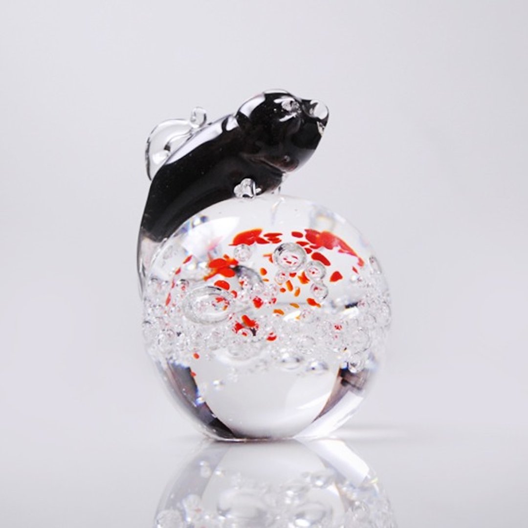 【猫水晶球】(黑猫) 猫玩球摆饰水晶球 不雕刻作品 - 摆饰 - 玻璃 黑色