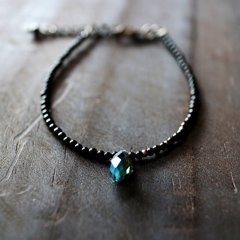 Muse自然风系列NO.153黑色玛脑琉璃水晶黄铜手链 - 手链/手环 - 其他材质 黑色