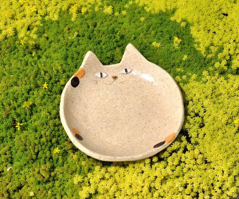 三色猫陶盘　一般尺寸 - 花瓶/陶器 - 其他材质 白色