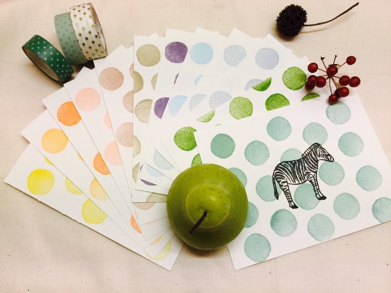 水玉点点斑马手工盖印明信片卡*卡片* - 卡片/明信片 - 纸 多色