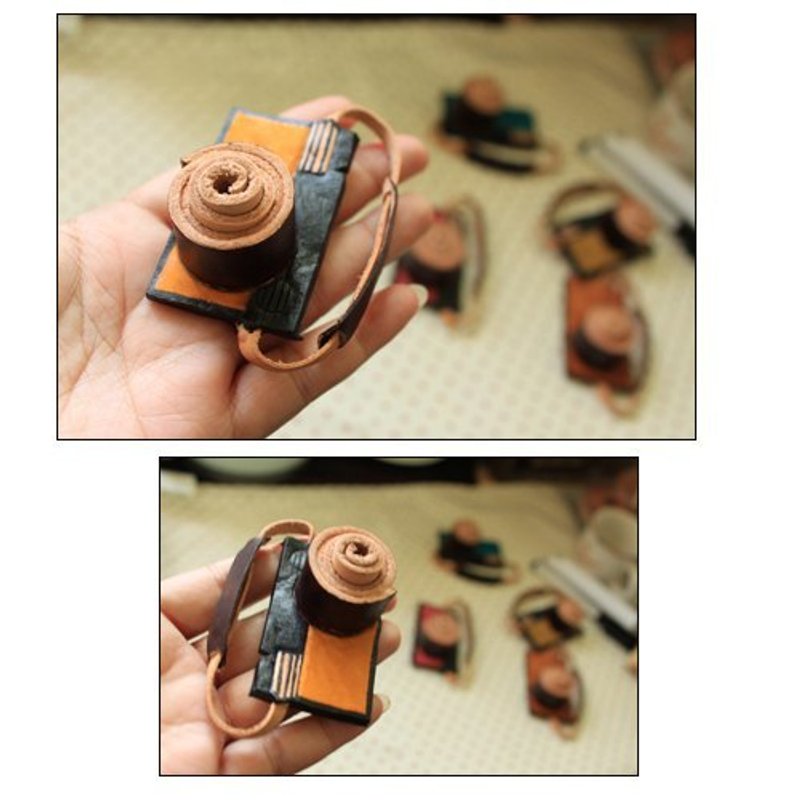 英伦风伸缩纯牛皮迷你相机钥匙圈(黄橙色) 独家制作! - 吊饰 - 真皮 橘色