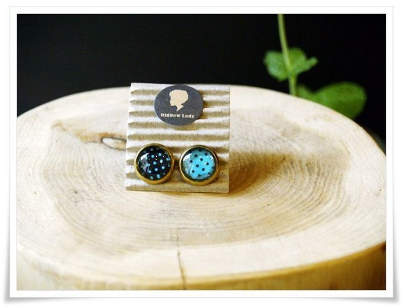 OldNew Lady-小圆型耳环系列。普普风点点(蓝绿/黑) - 耳环/耳夹 - 其他金属 黑色