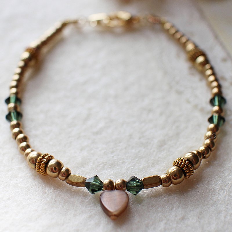 EF流金岁月NO.81情人节咖啡色心型猫眼石黄铜手链 - 手链/手环 - 其他材质 金色