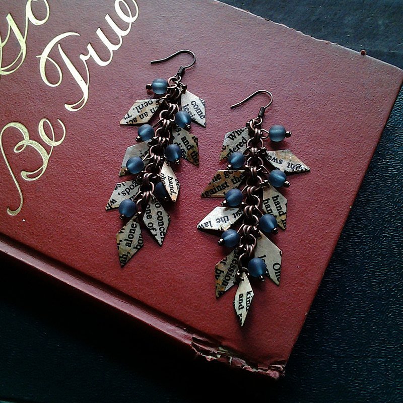 Muse回收纸设计复古菱形流苏绿珠耳环 - 耳环/耳夹 - 其他材质 多色