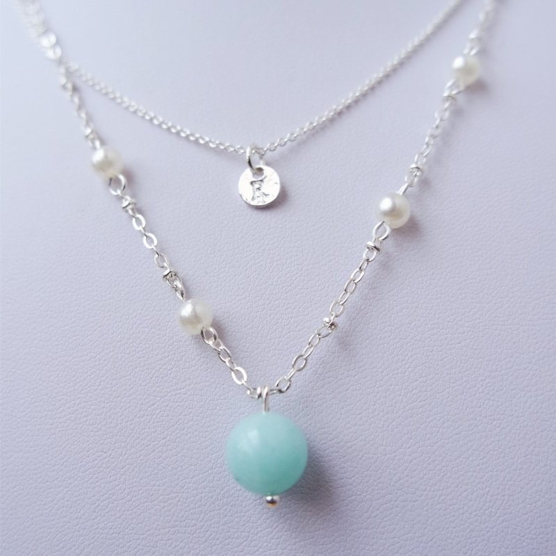 {HNL0062}浪漫天河白银双层项链 - 项链 - 宝石 蓝色