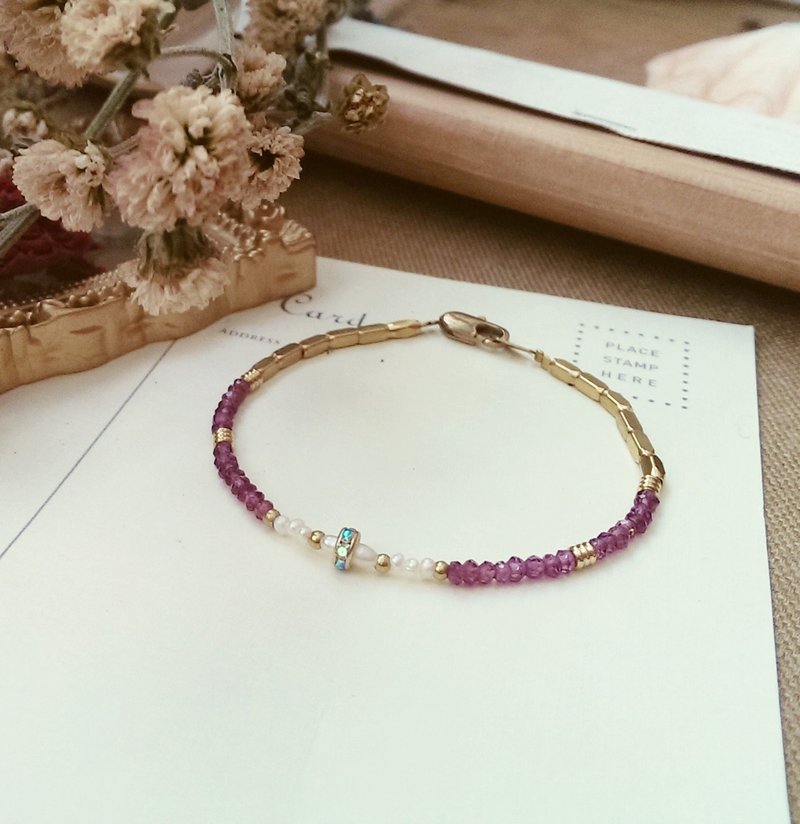 亮彩车钻、红石榴石、天然淡水珍珠　✄  黄铜 手链 手环 - 手链/手环 - 其他材质 红色