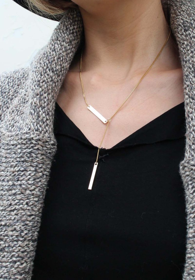 【定制化】欧美极简幸运Y字项链,手工刻字, 打印, 英文缩写, 独特, 情人节礼物, 生日礼物 - 项链 - 其他金属 金色